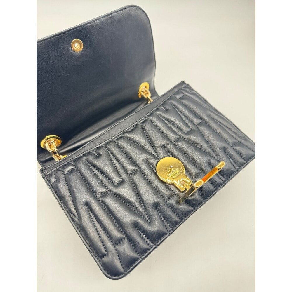 MOSCHINO monogram logo quilted leather convertible shoulder bag + Dust bag BLACK - Picture 9 of 16